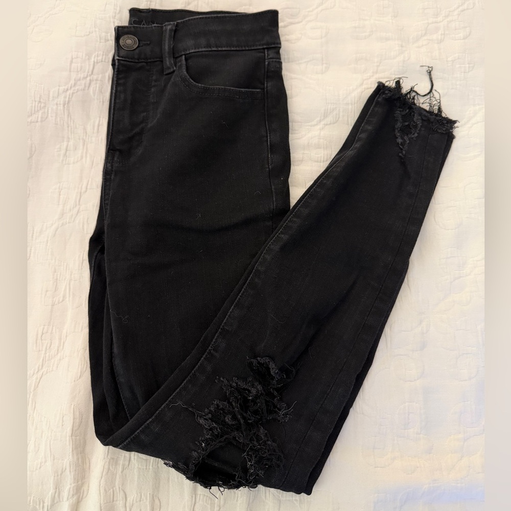 American Eagle Black Distressed Women Skinny Jeans
